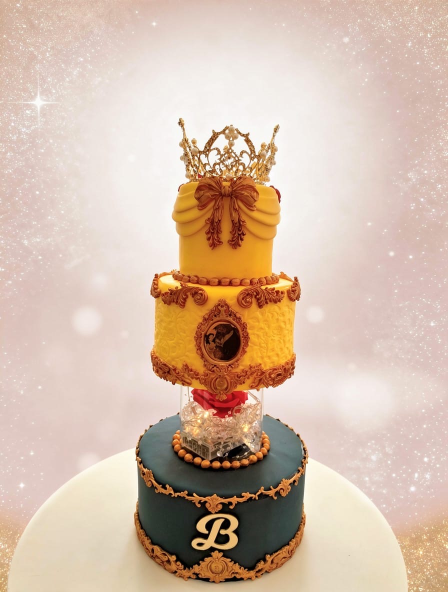 Gâteau d'anniversaire thème La Belle et la Bête avec couronne dorée — Audrey Aubry