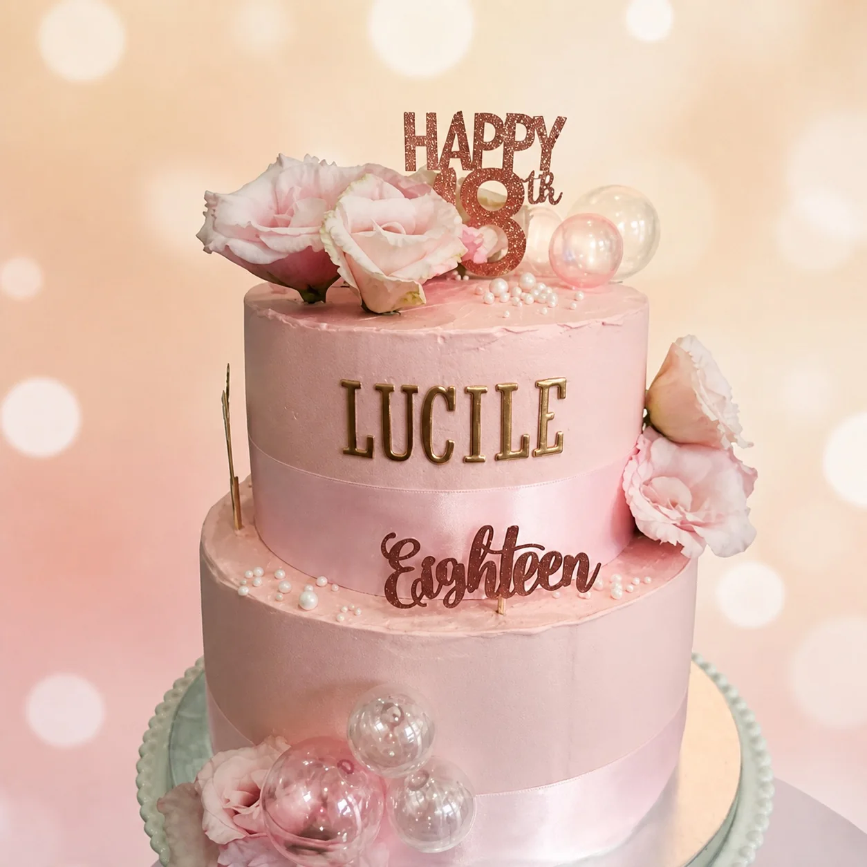 Gâteau d'anniversaire rose personnalisé — Audrey Aubry
