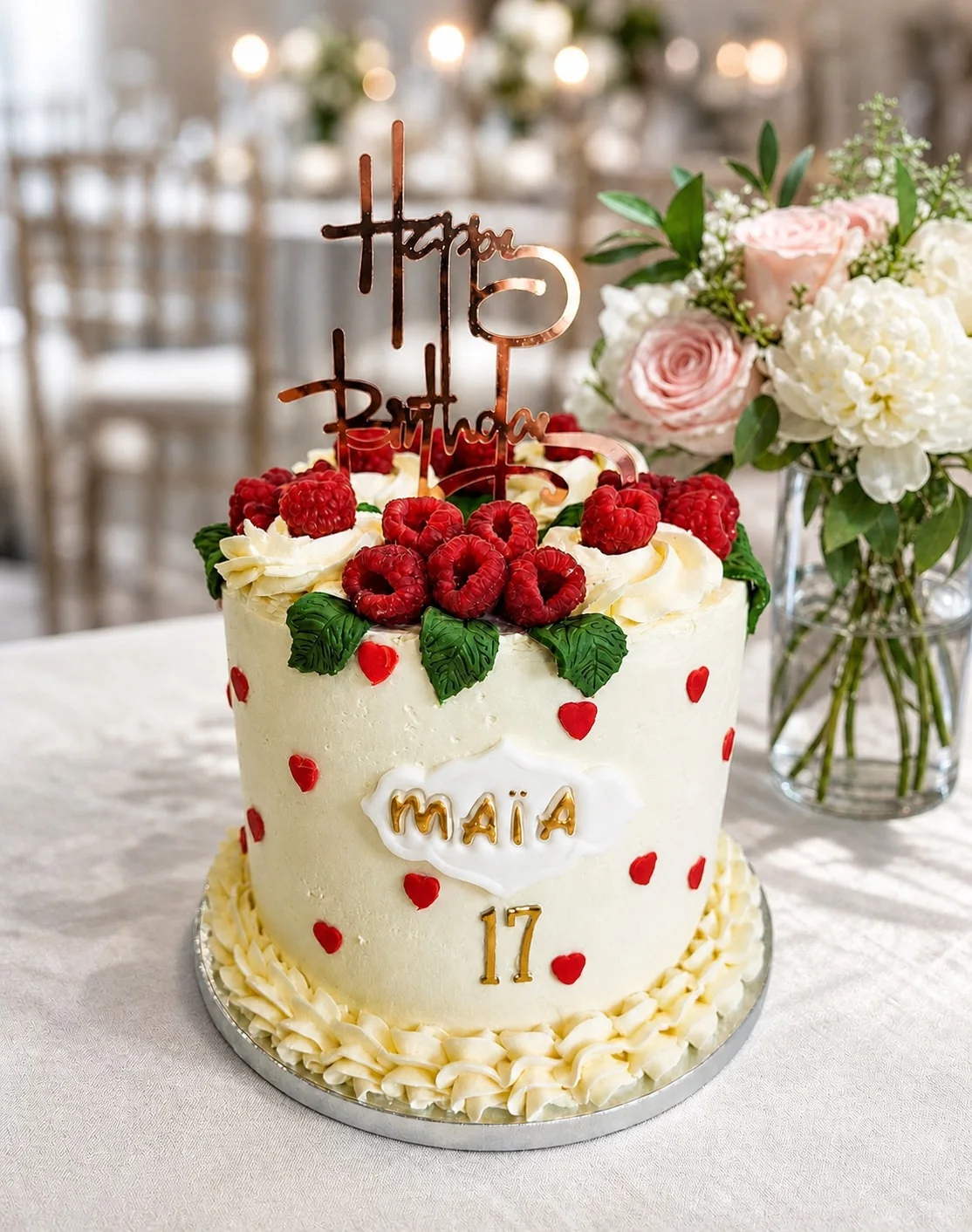 Gâteau anniversaire aux framboises