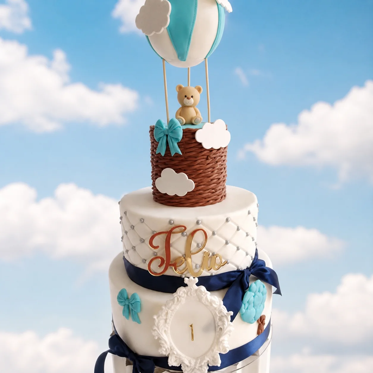 Gâteau baptême ballon et ourson