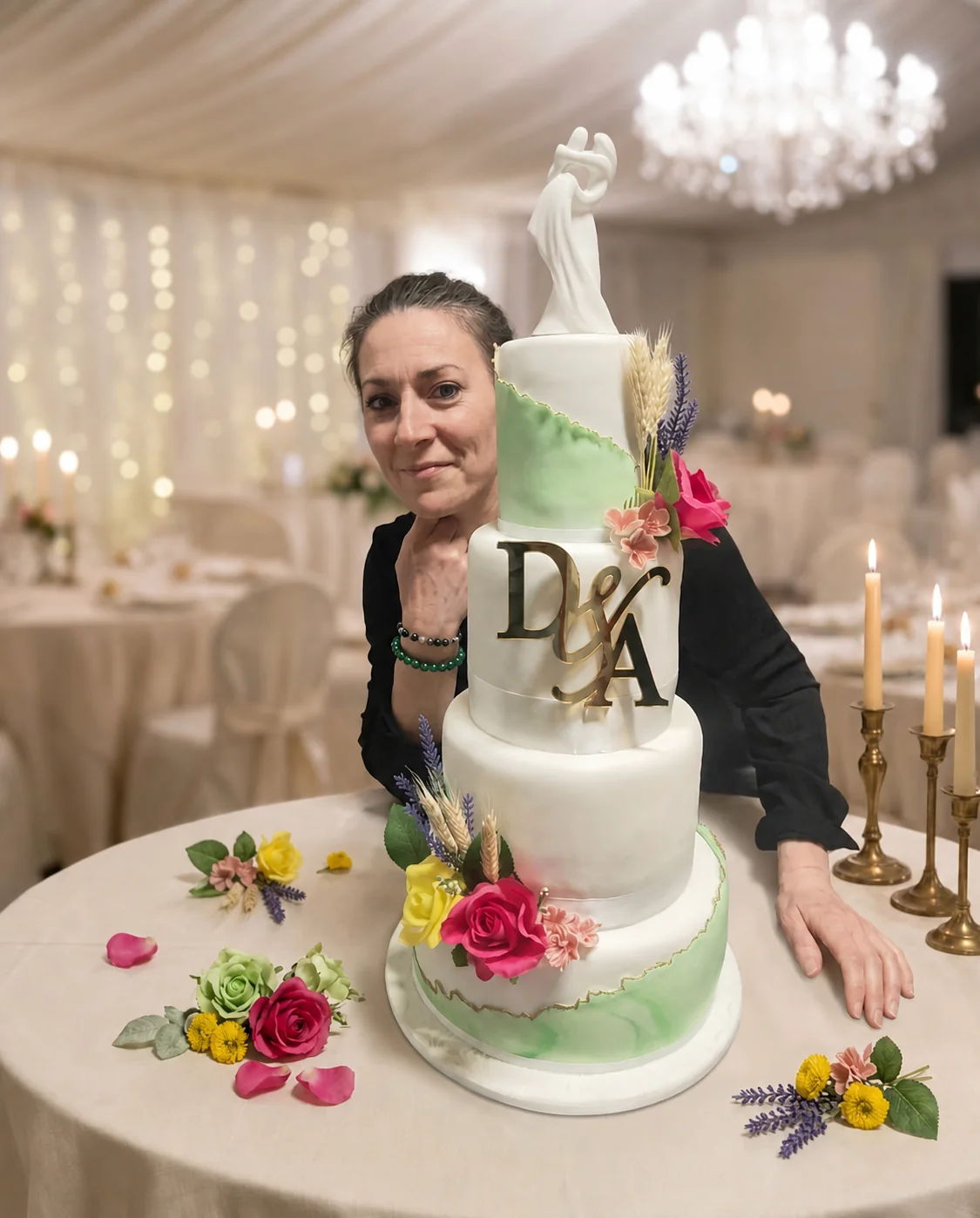 Wedding cake contemporain vert et fleuri — Audrey Aubry