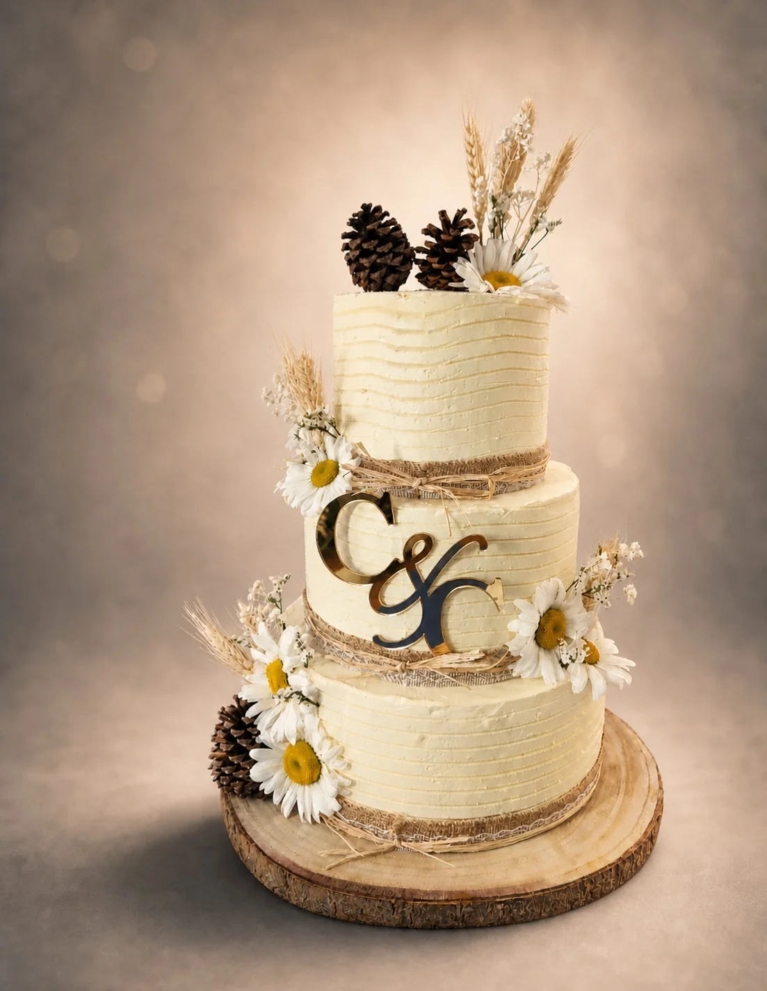 Wedding cake champêtre à la crème et fleurs blanches — Audrey Aubry